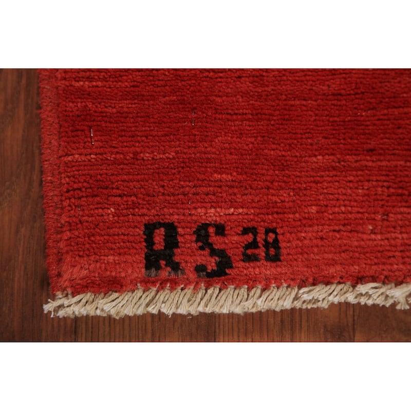 Gabbeh Modern Rug Hand-Knotted Stripe Red Wool Carpet - 4'0" x 5'9"