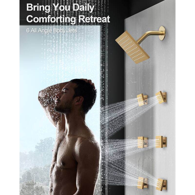 GRANDJOY LED Music Shower System 16" & 6" Dual Shower Heads with 6 Body Jets