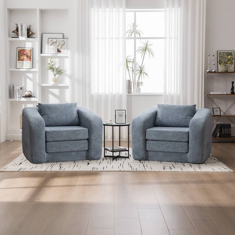 40" Convertible Chenille Floor Sofa Bed, Foldable Boneless Mattress Cloud Single Couch Lounge Chair with Armrest & Pillow