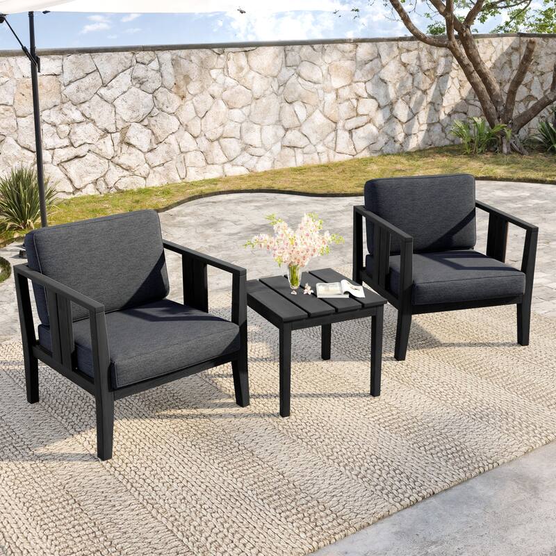 Teak Wood Upholstery Water-resistant Outdoor Armchair and Side Table Set (Set of 3)