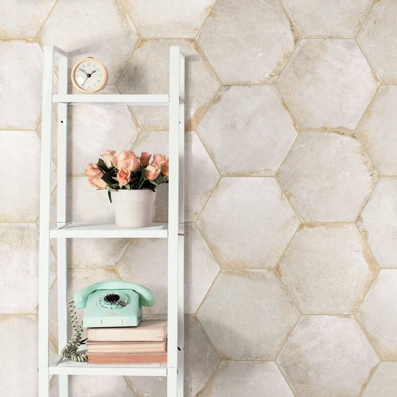 Merola Tile D'Anticatto Hex Bianco 11" x 12-3/4" Porcelain Floor and Wall Tile