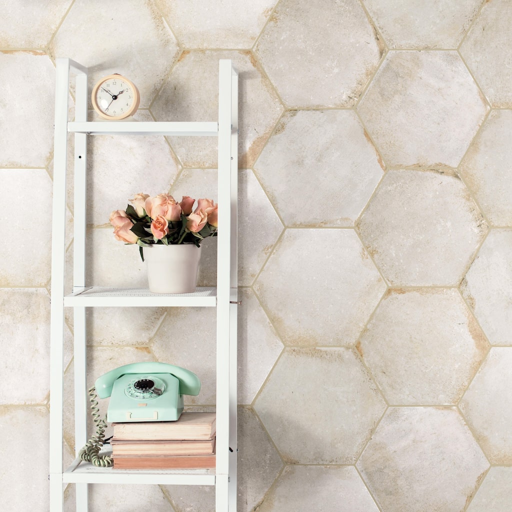 Merola Tile D'Anticatto Hex Bianco 11" x 12-3/4" Porcelain Floor and Wall Tile