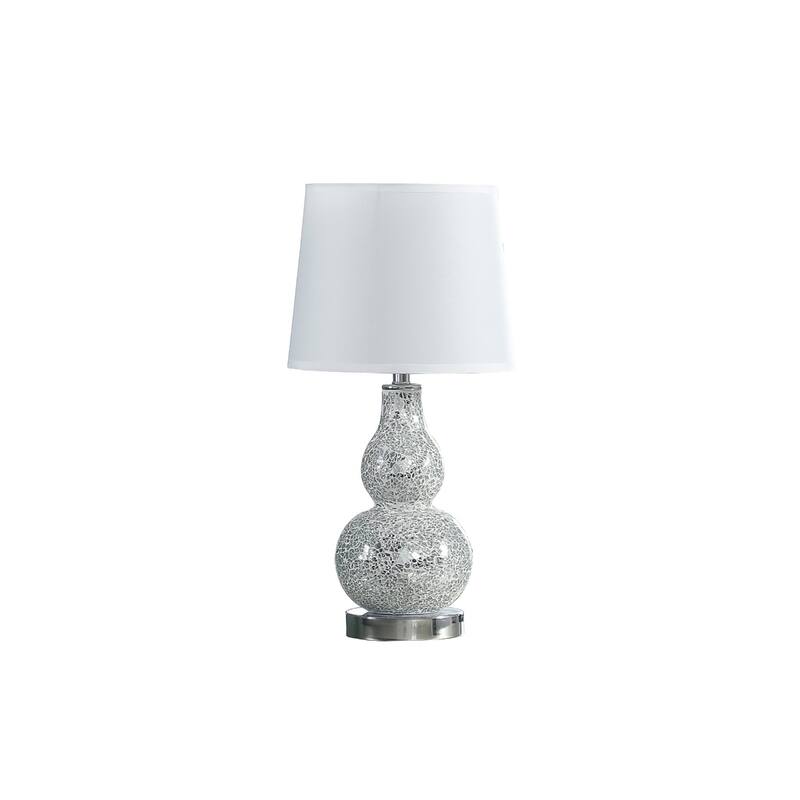 Silver Resin Gourd Table Lamp with White Globe Shade and Cord - 9.75” x 9.75” x 19.5” (D x W x H) - Silver-White