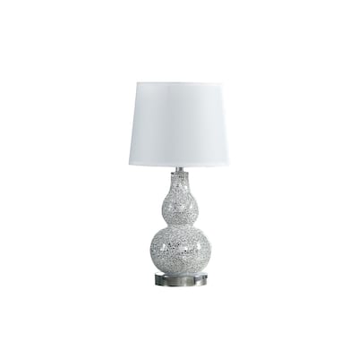 Silver Resin Gourd Table Lamp with White Globe Shade and Cord - 9.75” x 9.75” x 19.5” (D x W x H)