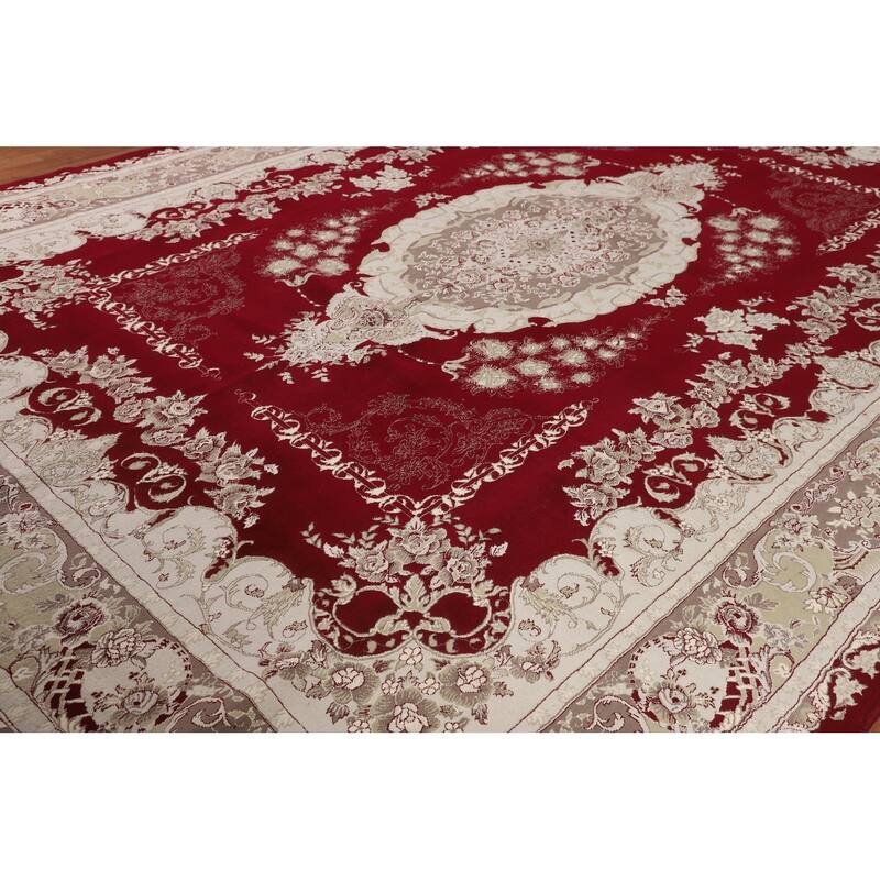 Victorian Style Tabriz Turkish Area Rug Medallion Machine Made Carpet - 9'9" x 13'5"