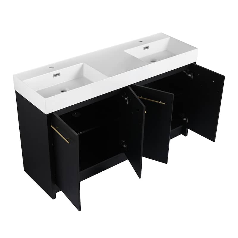 60 inch Plywood Freestanding Bathroom Vanity with Resin Double Sink - 60" x 18" x 35"