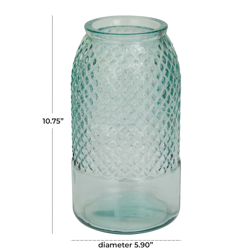 Blue Recycled Glass Spanish Decorative Vase - 6 x 6 x 11