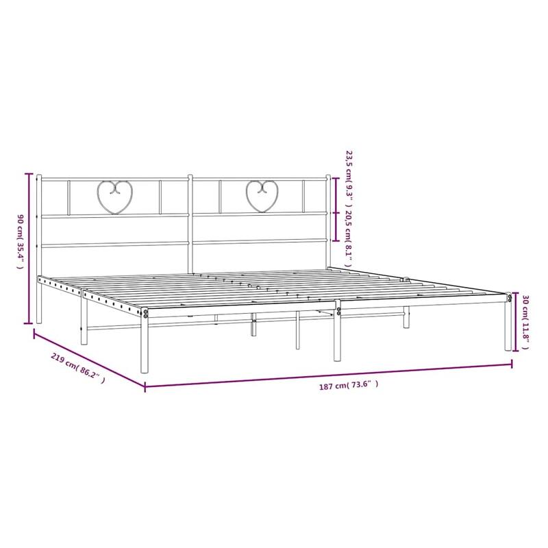 vidaXL California King Metal Bed with Headboard, White, No Mattress - 86.2" x 73.6" x 35.4"