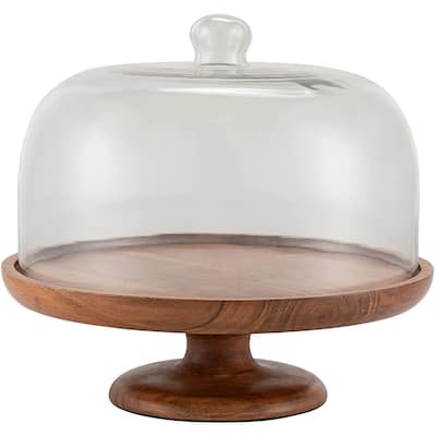 BirdRock Home Cake Stand Serving Tray with Glass Dome and Wood Base
