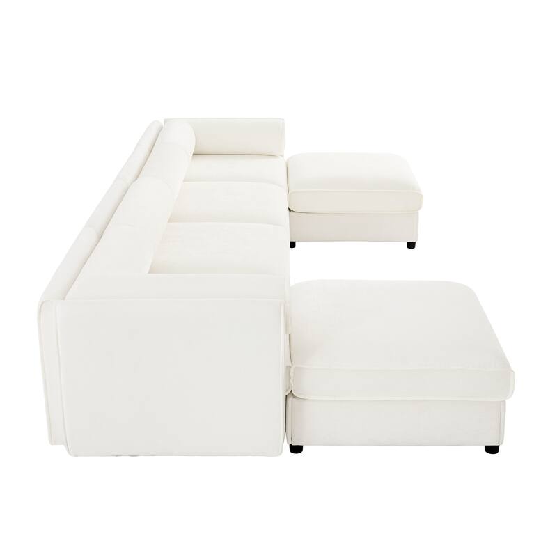 142.5" Chenille U-Shaped Sectional Sofa with Ottoman (4-Seat)