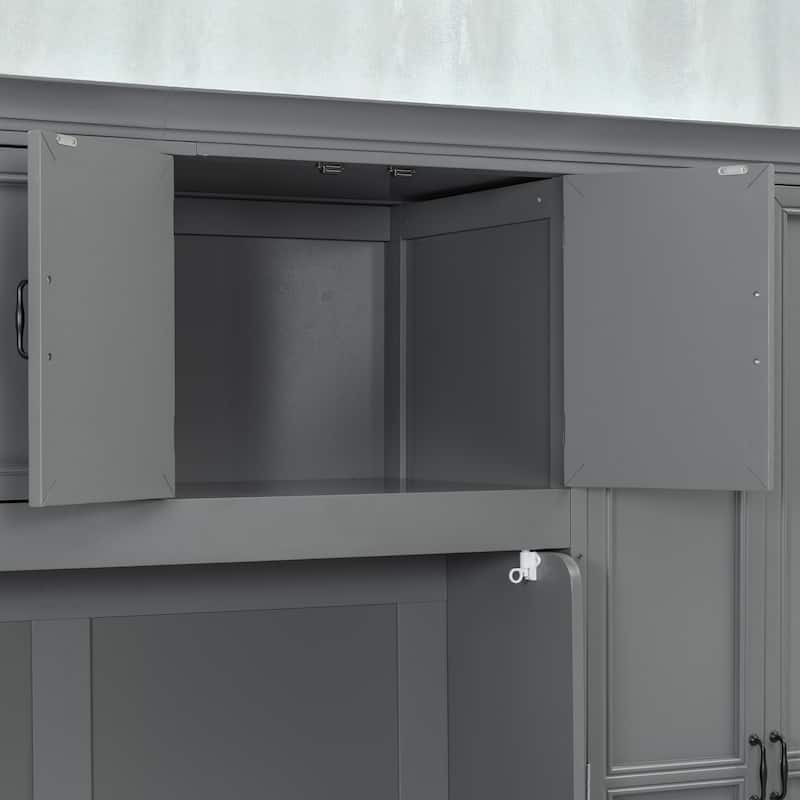 Twin Size Murphy Bed with Desk, Wardrobe, Cabinets & Drawers, Space-Saving Wall Bed for Small Apartments