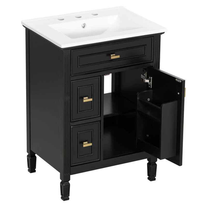 24 Inch Bathroom Vanity with Ceramic Sink Combo, Undermount Vanity Sink Cabinet Bathroom Storage Cabinet for Small Space