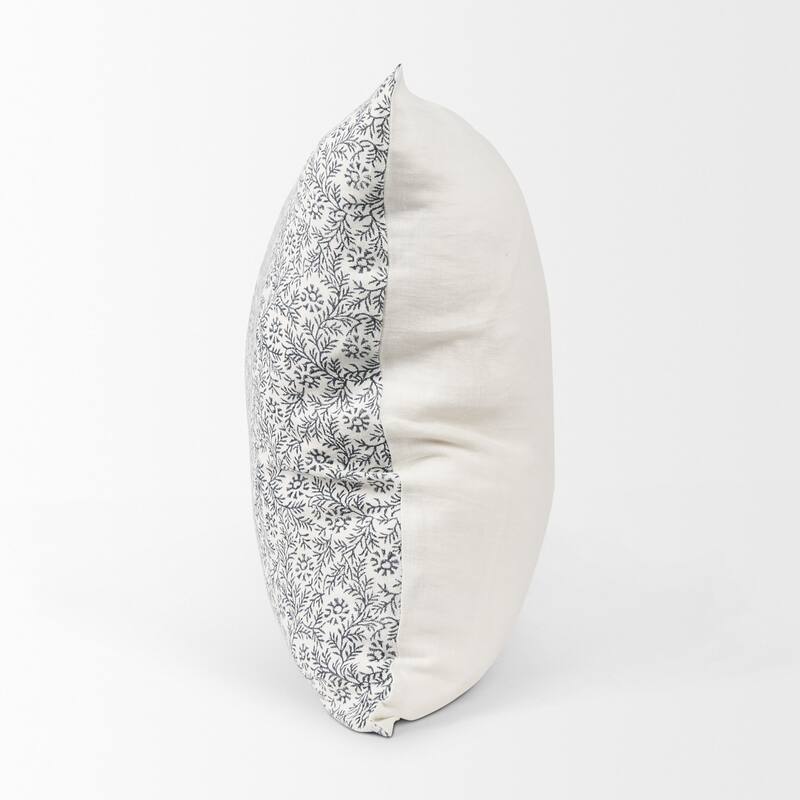 Jayne Cream w/ Indigo Print Linen Square Decorative Pillow Cover