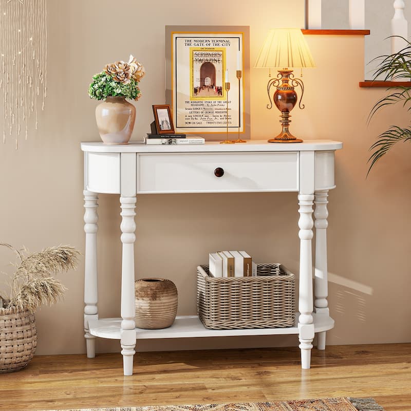 Gymax Retro Console Table 36''L Wooden Entryway Table w/ Storage