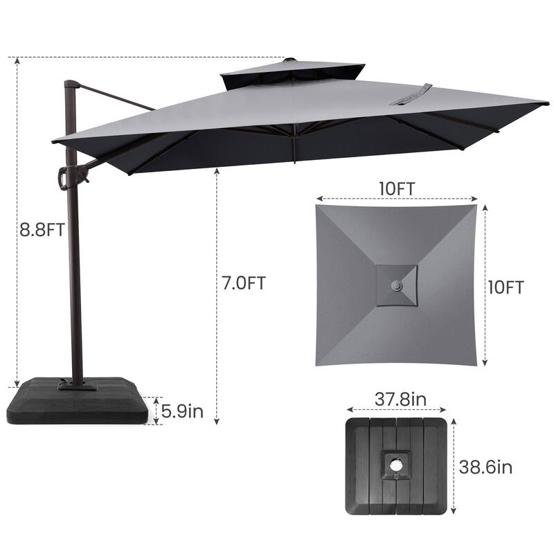 Outdoor Patio Offset Cantilever Umbrella 360-Degree Rotation with Base