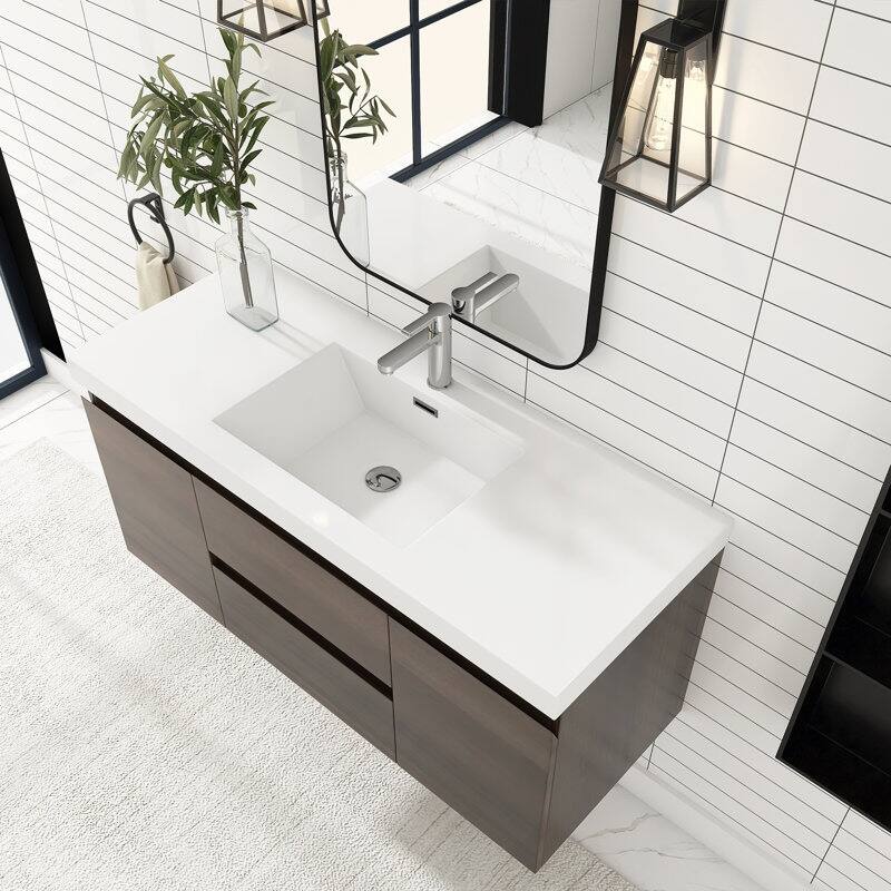 24"/30"/36"/48" Wall-Mounted 2-drawer Bathroom Vanity Set with Integrated Resin Sink