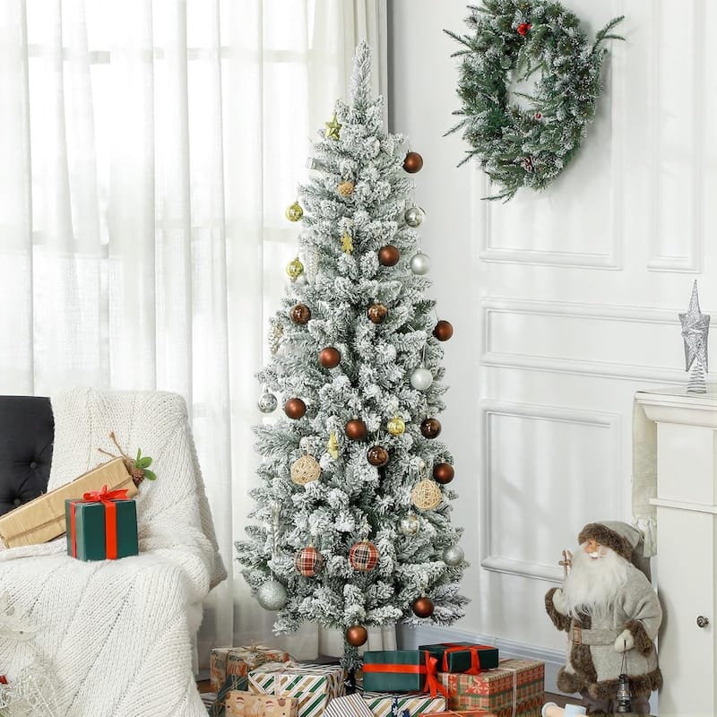 4.5/6/7.5/9 FT Pre-Lit Frosted Pine Artificial Christmas Tree with LED Lights - N/A - 9 Foot - White flocking