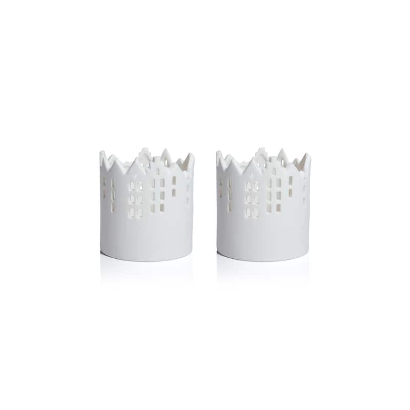 Skyline Ceramic Multipurpose Hurricanes or Planters, Decorative Holders, Set of 2