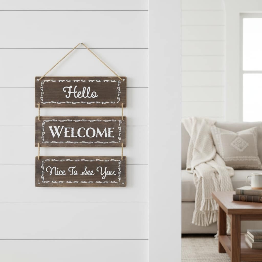 HomeRoots 14" X 12" Brown And White Reversible Welcome Wood Wall Decor