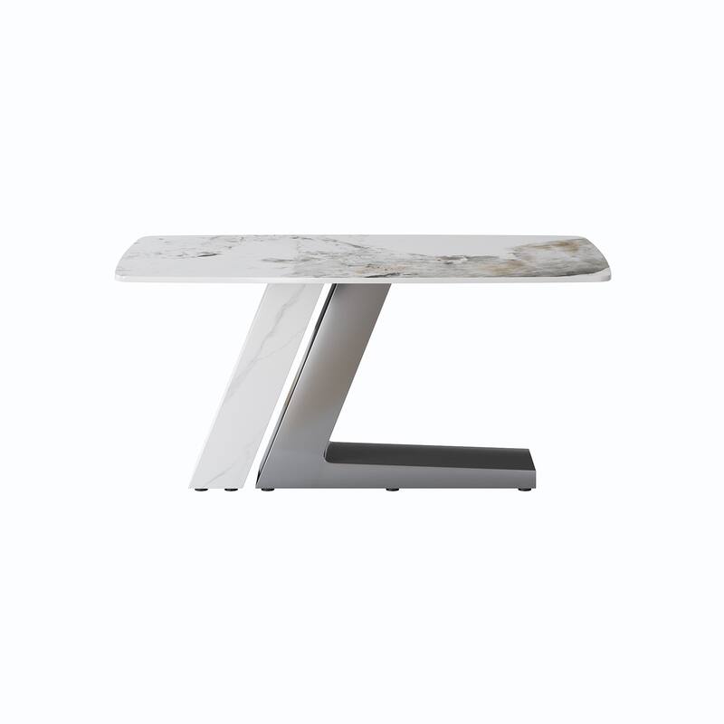 Slate Dining Table Faux Marble Table with Z shape Stainless Steel Pedestal