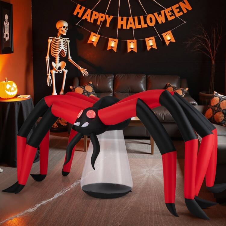 Black-Red Polyester Giant Inflatable Halloween Spider with LED Eyes and 10ft Wide - 123" x 51.5" x 59"