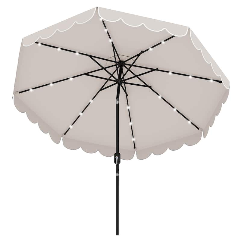 9.3 FT Outdoor Patio Polyester Umbrella with Solar LED Lights and Tilt Crank Metal Frame for Garden Deck - Beige