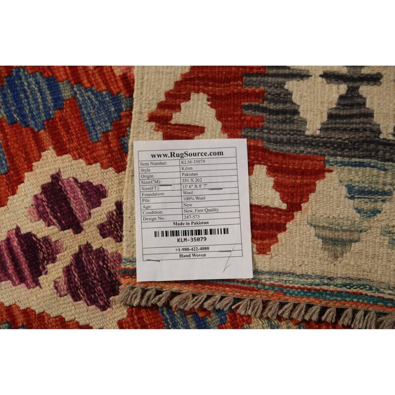 Reversible Kilim Oriental Rug Hand-Woven Multi-Color Wool Carpet - 8'7"x 11'6"