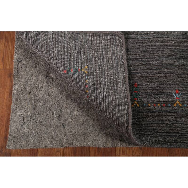 Gray Striped Gabbeh Indian Area Rug Handmade Wool Carpet - 7'10"x 9'7"
