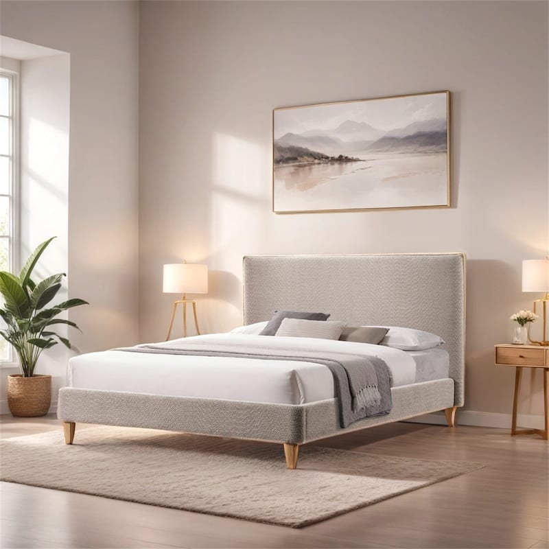 Queen Size Upholstered Platform Bed w/Nailhead Decoration & 4 Drawers