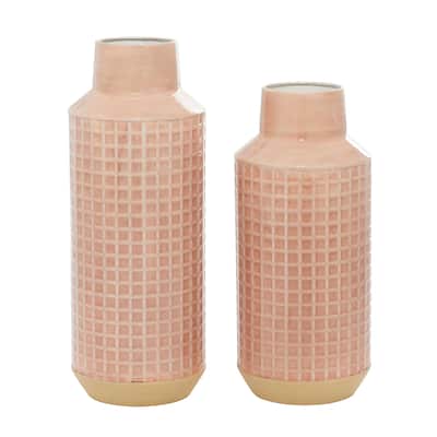 Metal Vase - Set of 2 Pink - Roche River Decor - 6"W x 6"L x 14"H