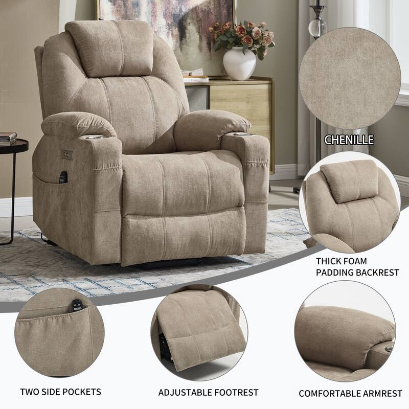 Roomfitters Power Lift Recliner Chair with Heat Massage 350lbs Heavy Duty Electric Sofa USB C Ports Cup Holders
