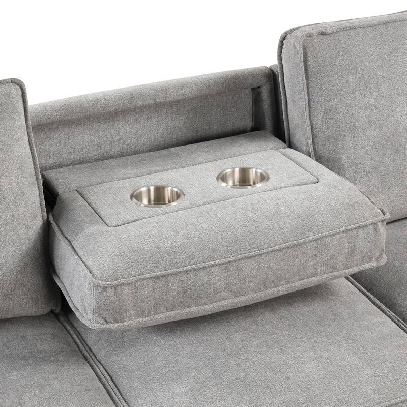 Upholstery Sleeper Sectional Sofa with Storage and 2 Cup Holder, Modern Corner Sectional with Pull-Out Sleeper and USB port