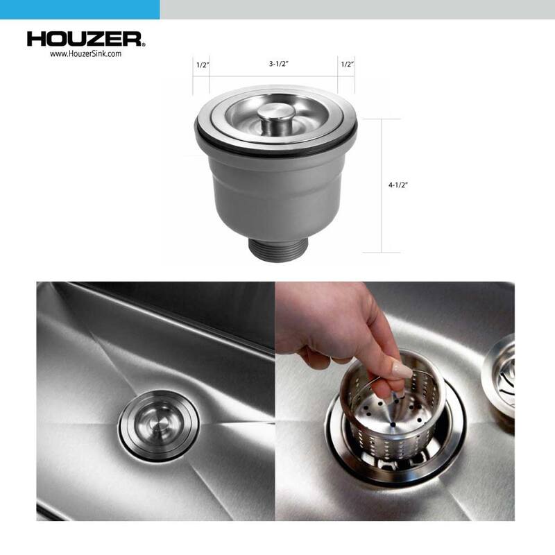 Houzer 190-93 3-1/2" Basket Strainer with Deep Cup - Stainless Steel