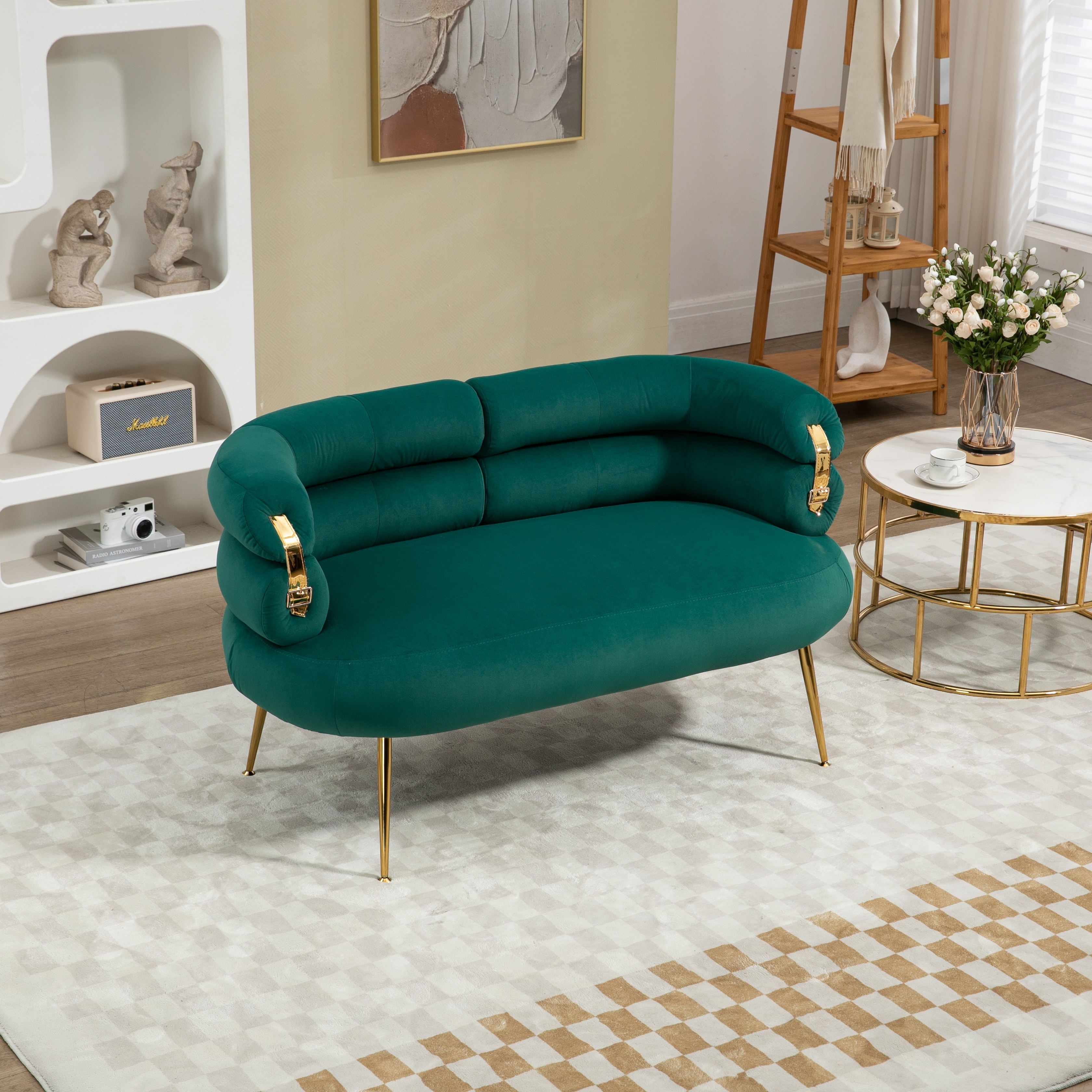 Teal velvet lounge chair top