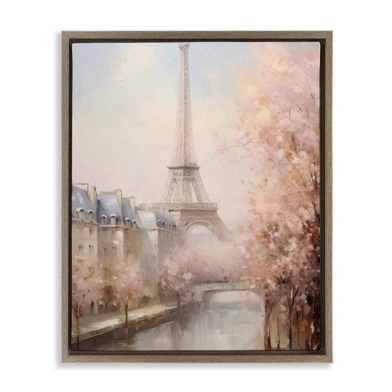 Stupell Soft Eiffel Tower River View Framed Floater Canvas Wall Art Design By Arlington Prints - 17 x 21 - Brown