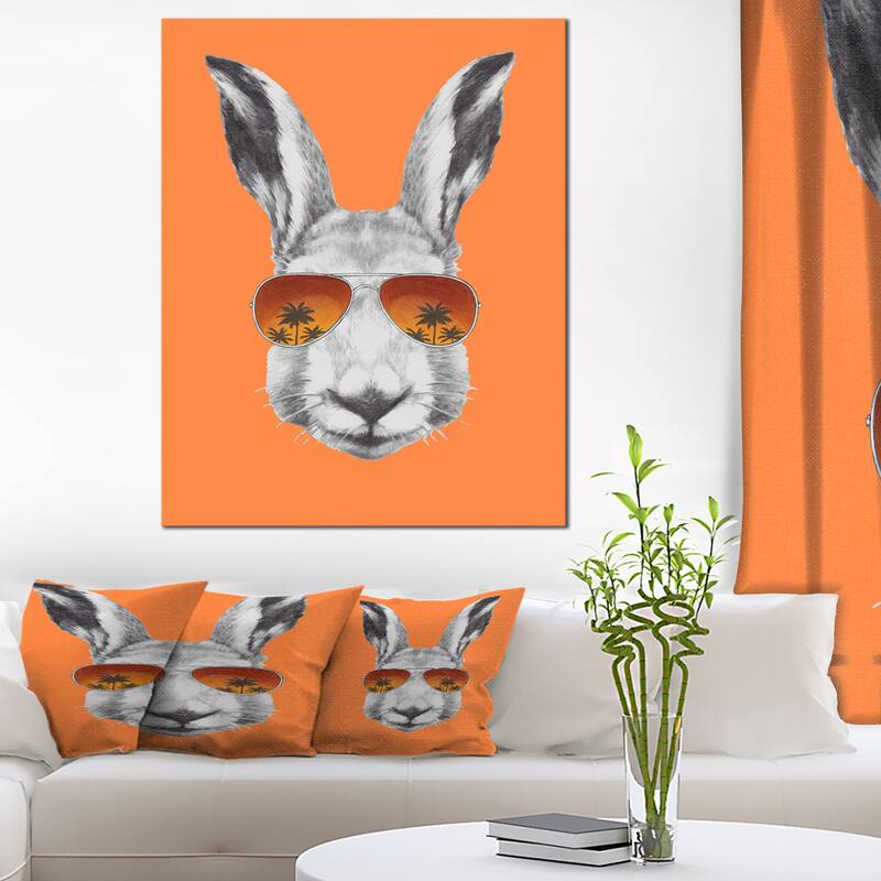 Designart "Funny Rabbit with Sunglasses" Animal Canvas Art Print - 30 in. wide x 40 in. high