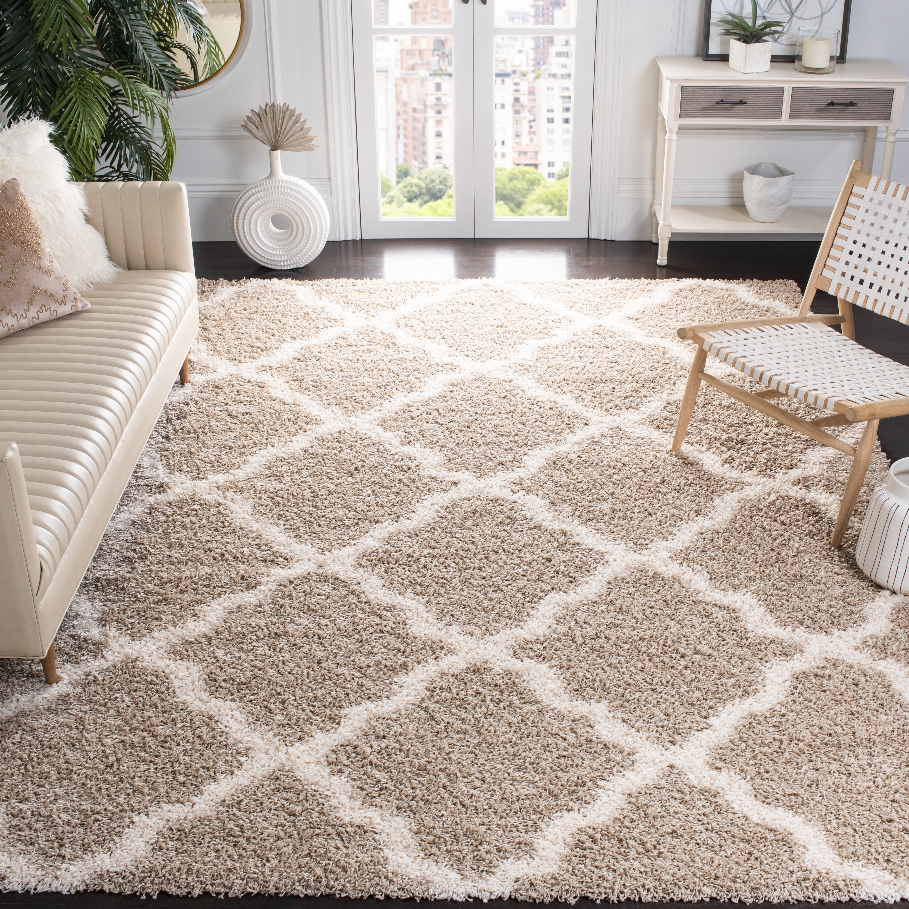 2'3 x 8' Grey Ivory SAFAVIEH Dallas Shag Collection SGDS258H Trellis Non-Shedding Living Room Bedroom Dining Room Entryway Plush 1.5-inch Thick Runner 