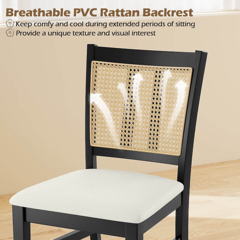 Costway Farmhouse Rattan Dining Chair Set of 2/4 Fabric Upholstered