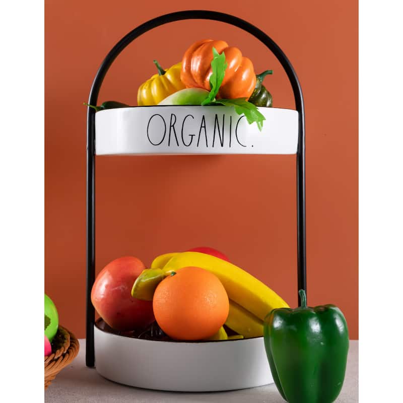 Rae Dunn 2 Tiered Farmhouse Enamel Metal Look Countertop Caddy - White