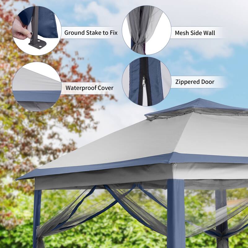 Ainfox 11x11ft Gazebo Outdoor Pop up Canopy with Mosquito Net and Carry Bag