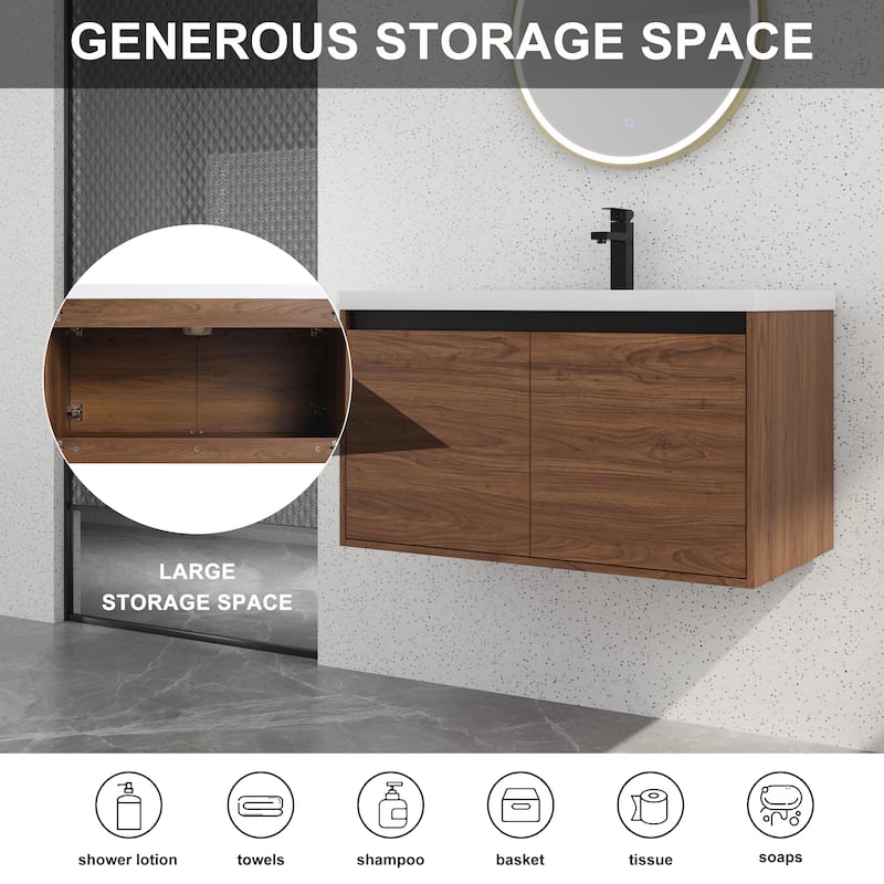 Bathroom Vanity With Sink In 16/20/24/30/36 Inch, Floating Bathroom Vanity With Soft Close Door