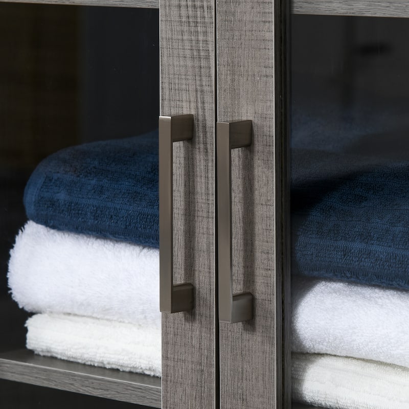 kleankin Tall Bathroom Storage Cabinet with 3 Tier Shelf, Glass Door Cupboard, Freestanding Linen Tower with Adjustable Shelves