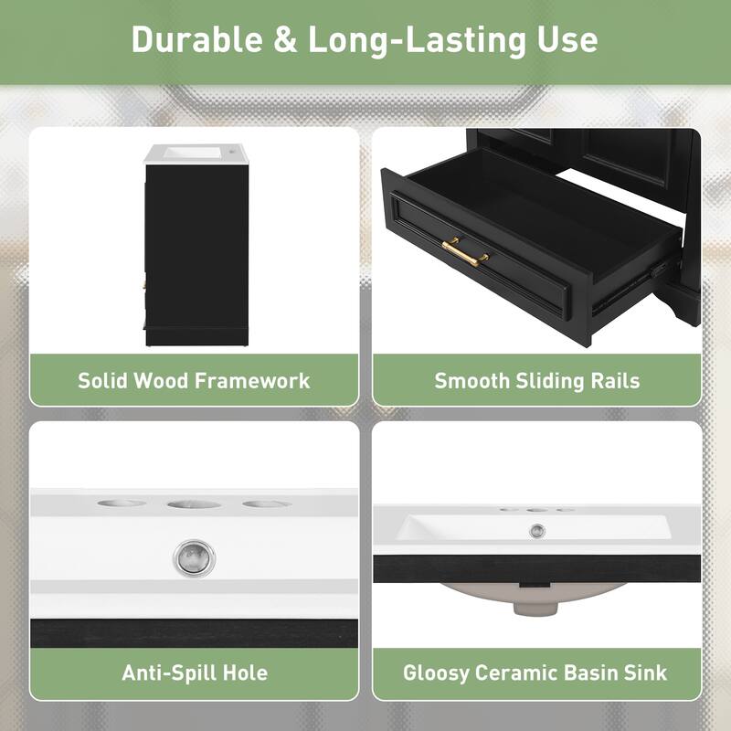 30'' Freestanding Bathroom Vanity with Single White Integrated Ceramic Sink - 30.5'' x 18.4'' x 33.9''