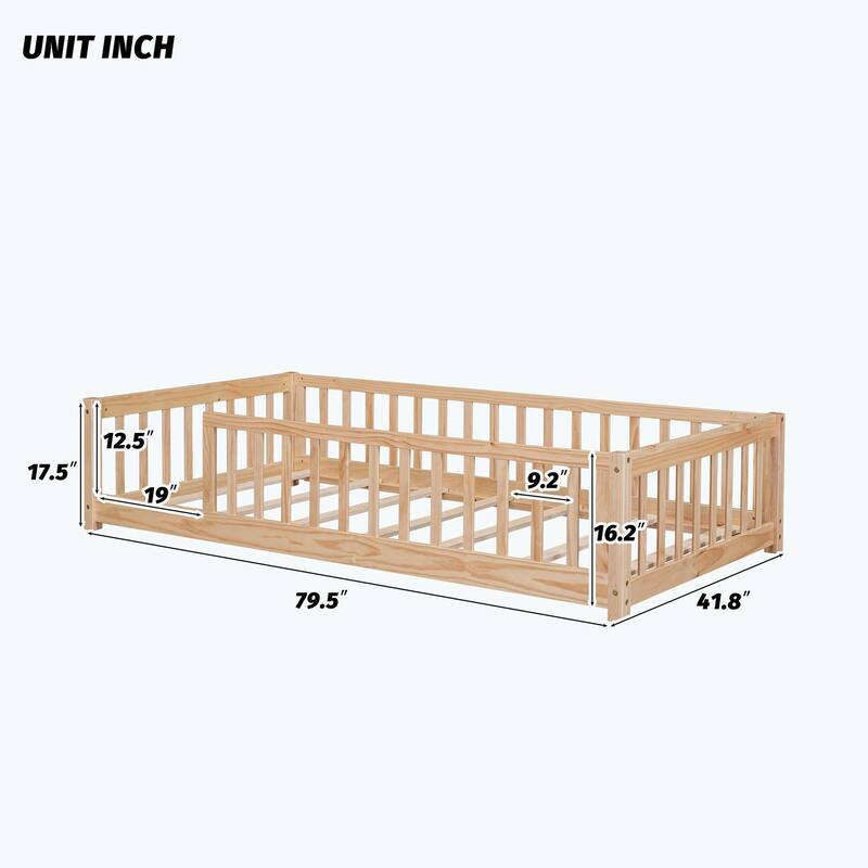 Durable Floor Platform Bed with Fence
