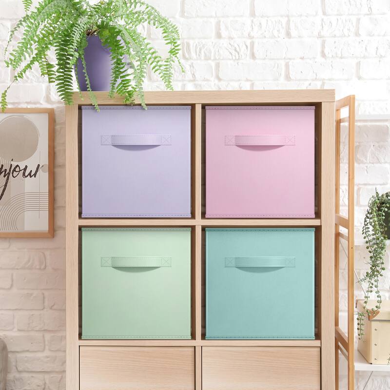 Sorbus Kids & Nursery Collapsible Cube Fabric Storage Bins (10.5" x 10.5"), 4 Pack, (Pastel Colors)