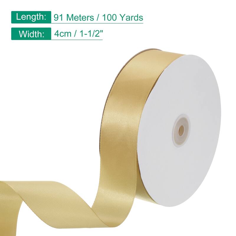 Satin Ribbon, 100 Yards Single Face Polyester Satin Ribbon - Gold - 1-1/2 Inch