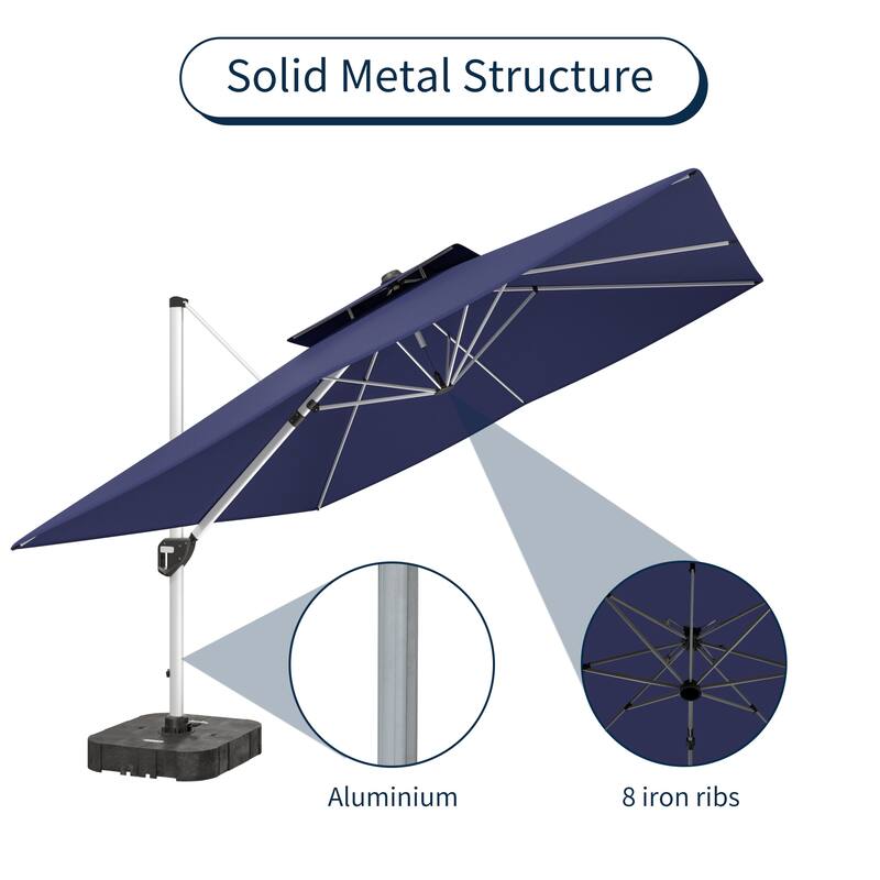 11FT Patio Umbrella Outdoor Square Double Top Umbrella with Base