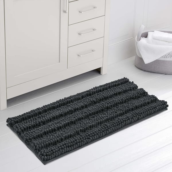 RUN HELIX Chenille Bath Mat Non Slip, Black Bathroom Mat 50x80 cm, Shaggy Bathroom Rug, Absorbent Bath Mats for Bathroom, Fluffy Bathroom Mats (50 x