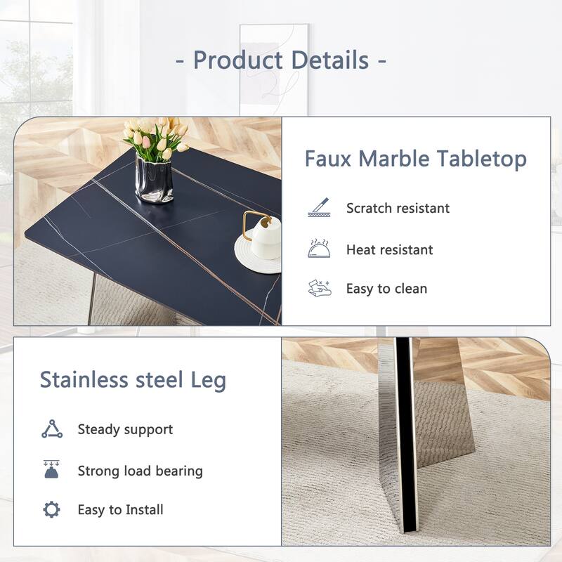 Modern Dining Set with Rectangular Stainless Steel Table & Vertical Stripe Chairs