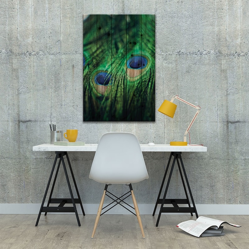 Peacock Feathers II Print On Wood by Chelsea Victoria - Multi-Color